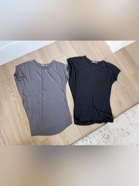 Athleta Short Sleeve asymmetrical Crew Tees - Black & Gray